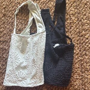 American Eagle Outfitters Black and Cream Lace Tank Tops